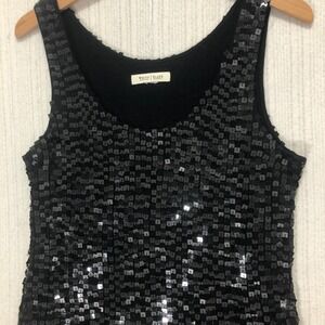 White House Black Market Sequin Tank Top Sleeveless Party Top Black Size‎ S
